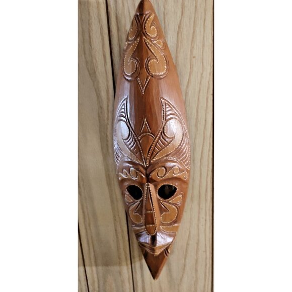 Hand Carved Wooden Decorative African Tribal Mask Love Turtle 18.5" x 5.5" - Picture 4 of 10